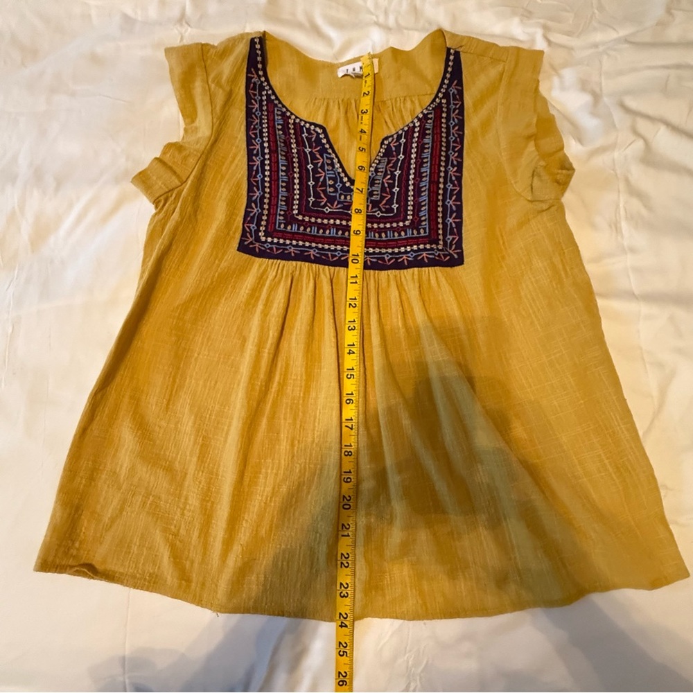 THML Embroidered Sleeveless Swing top Yellow, Blue, Women’s  M Cotton Bohemian - Picture 8 of 8